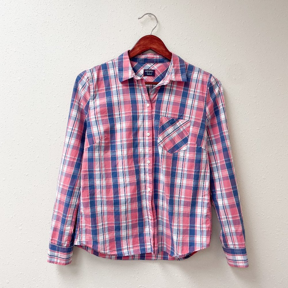 UNTUCKit Laconda Plaid Button Front Pink Shirt Long Sleeve